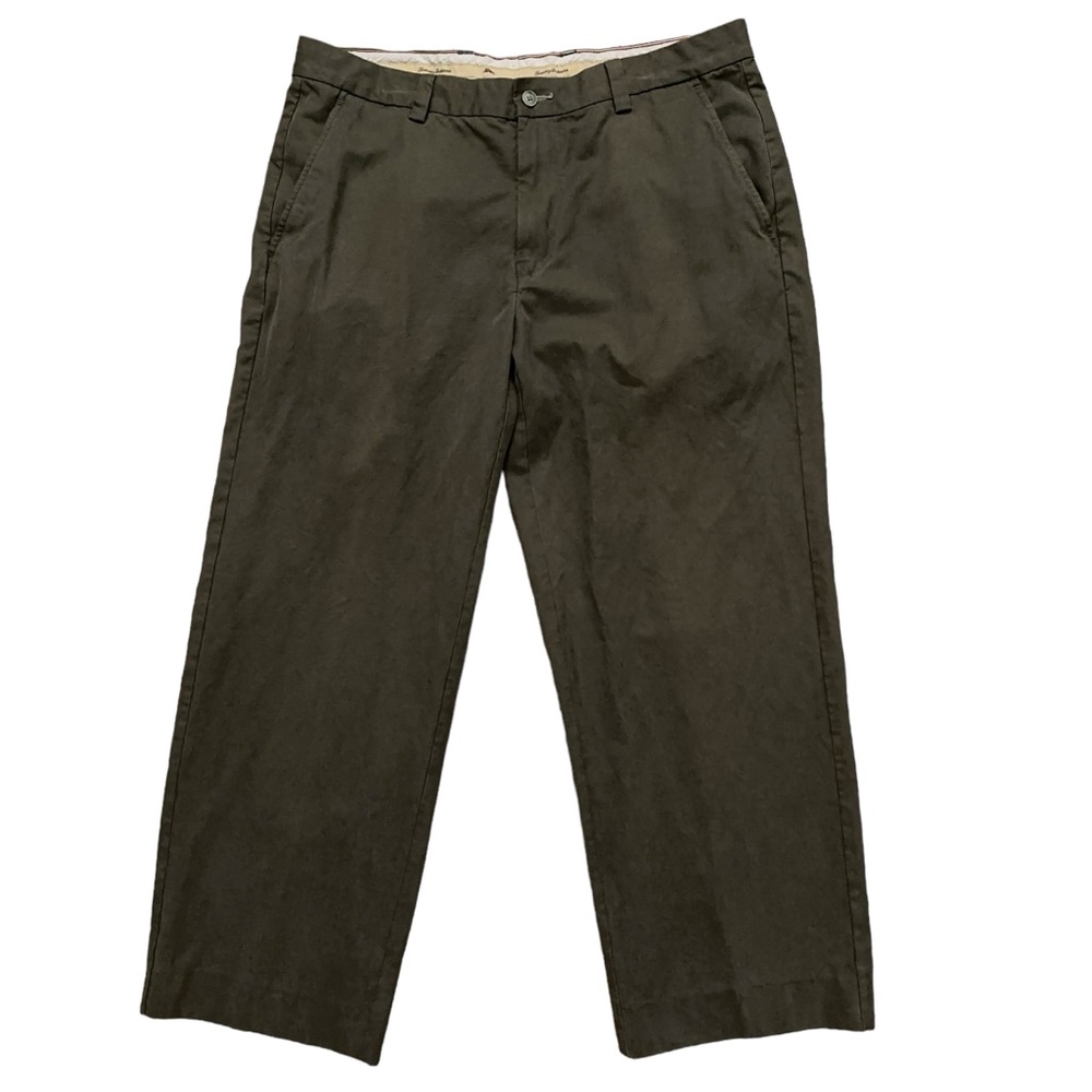 Tommy Bahama Pants Mens Size 35x32 Chino Flat Front Silk Blend Olive Green